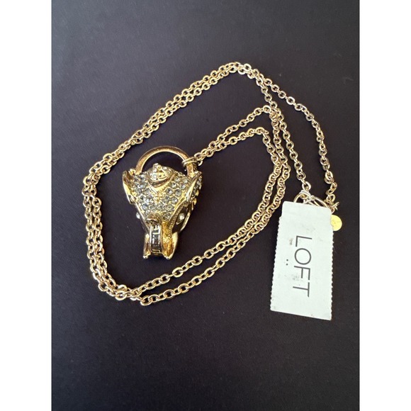 LOFT Jewelry - Loft Gold Tone Rhinestone Elephant Pendant Double Strand Chain Necklace NWT